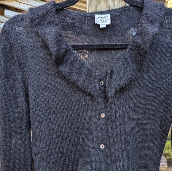 Margaret O'Leary Black Ruffle Flare Sleeve Button Cardigan Size 1 (XS/S) Mohair - Picture 14 of 16